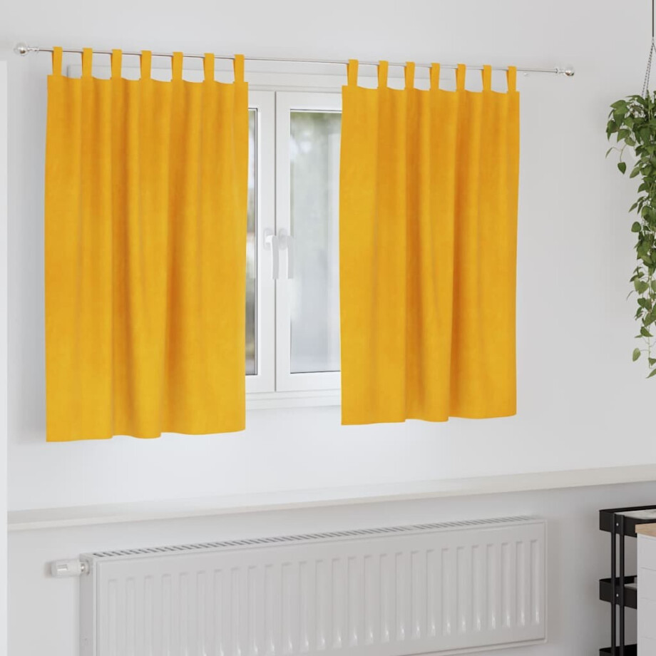 vidaXL Verduisterende gordijnen 2 pcs Mosterdgeel 140 x 140 cm Fluweel afbeelding 1