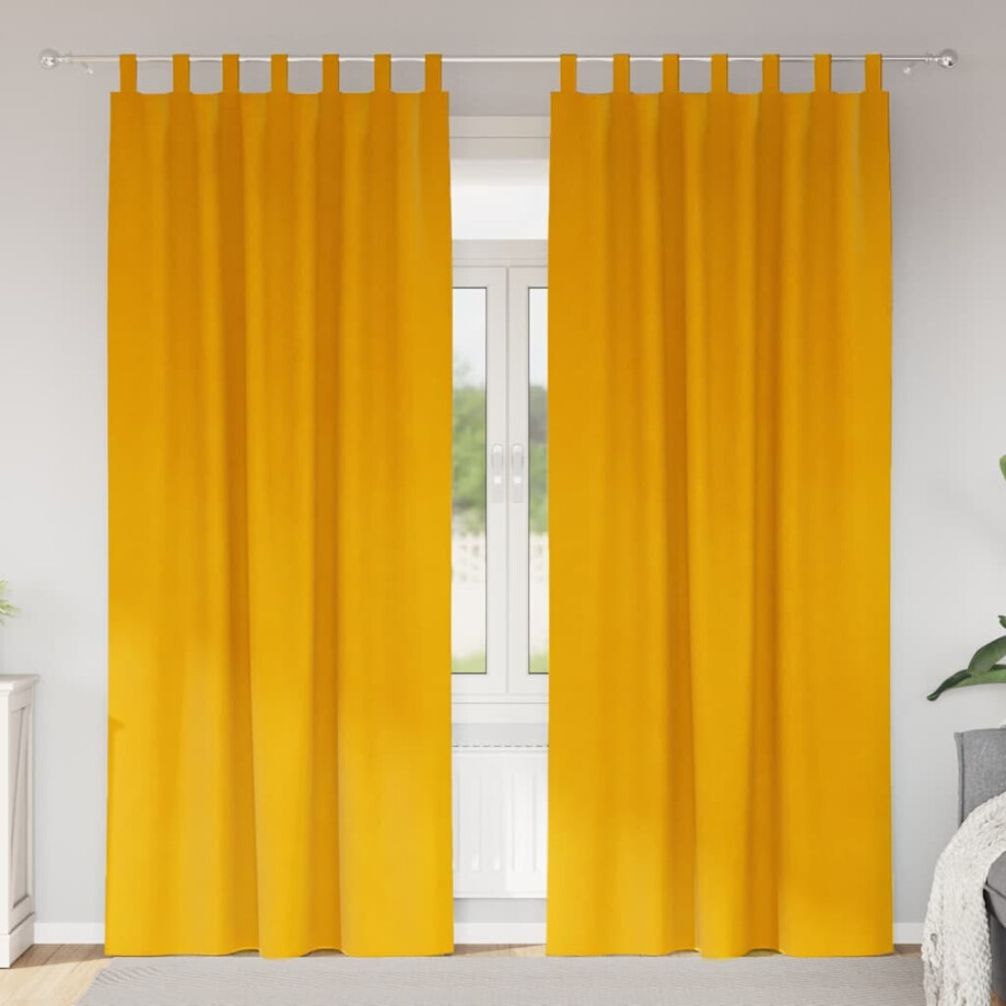 vidaXL Verduisterende gordijnen 2 pcs Mosterdgeel 140 x 260 cm Fluweel afbeelding 1