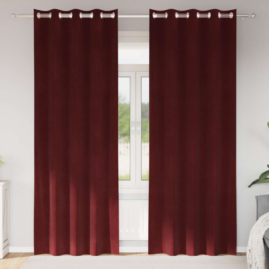vidaXL Verduisterende gordijnen 2 pcs Wijnrood 140 x 260 cm Fluweel afbeelding 1