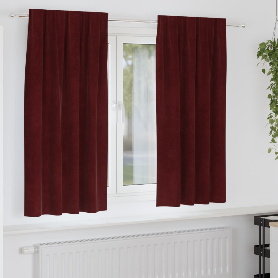 vidaXL Verduisterende gordijnen 2 pcs Wijnrood 140 x 175 cm Fluweel afbeelding 1