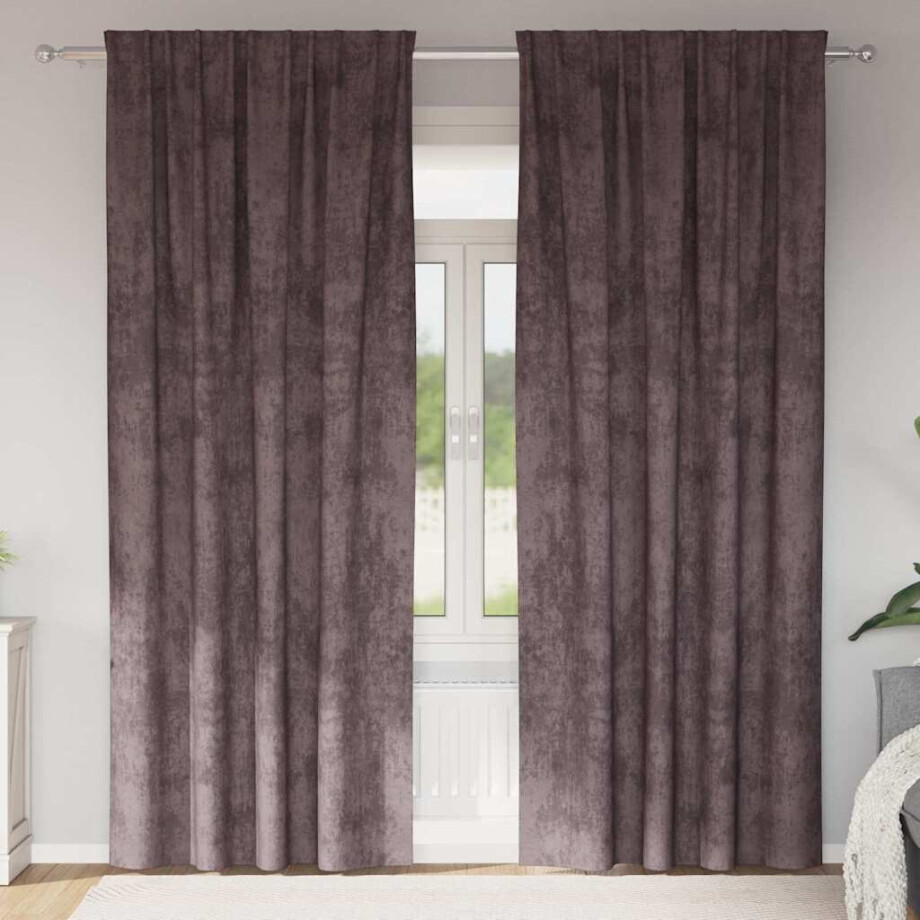 vidaXL Velvet Gordijnen met gordijnen 2 pcs Bruin 225 x 140 cm Fluweel afbeelding 1