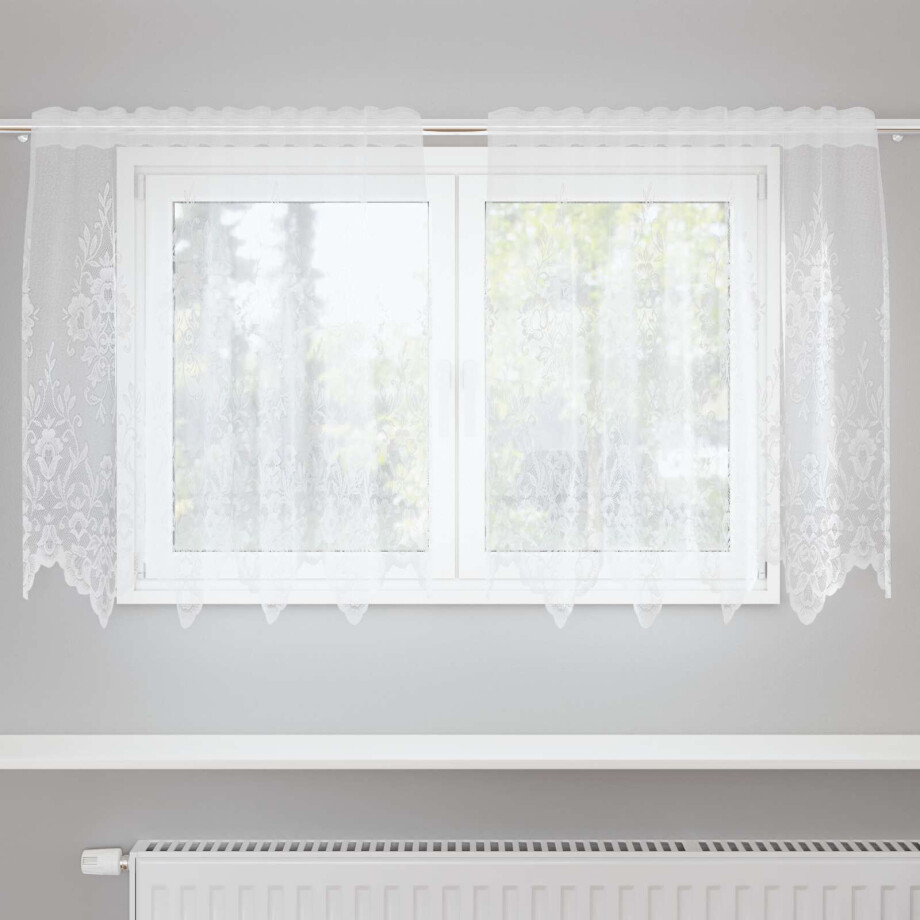 vidaXL Kantgordijn met gordijnen Bloemen Wit 120 x 150 cm Polyester afbeelding 1