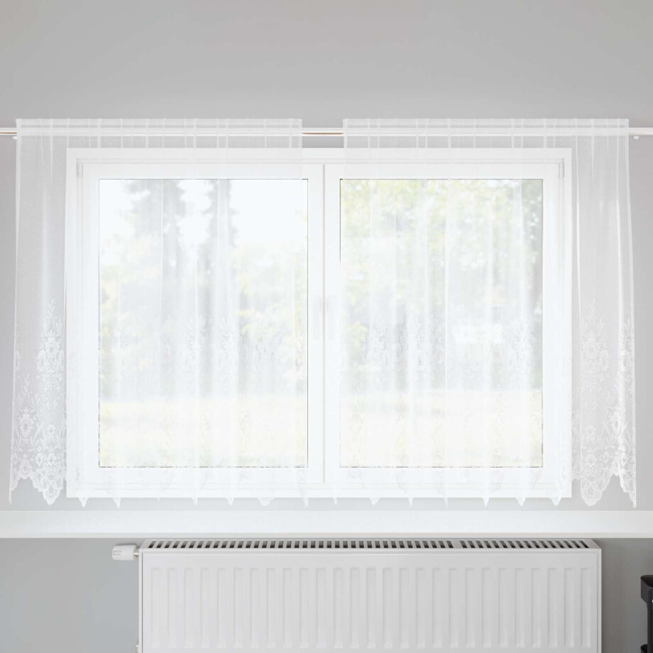 vidaXL Kantgordijn met gordijnen Bloemen Wit 160 x 200 cm Polyester vidaXL Kantgordijn met gordijnen Bloemen Wit 160 x 200 cm Polyester afbeelding 1