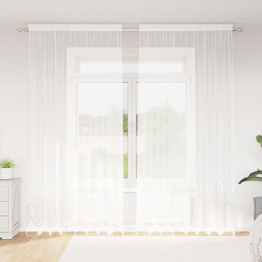 vidaXL Kantgordijn met gordijnen Bloemen Wit 260x200cm Polyester afbeelding 1