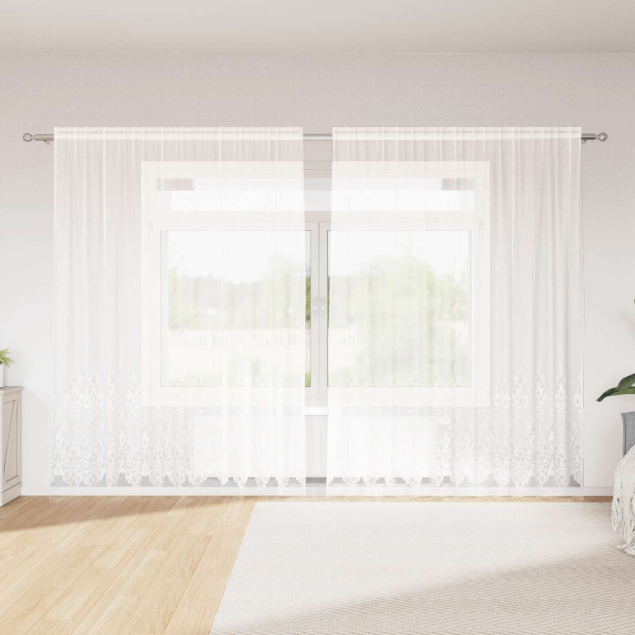 vidaXL Kantgordijn met gordijnen Bloemen Wit 245x300cm Polyester afbeelding 1