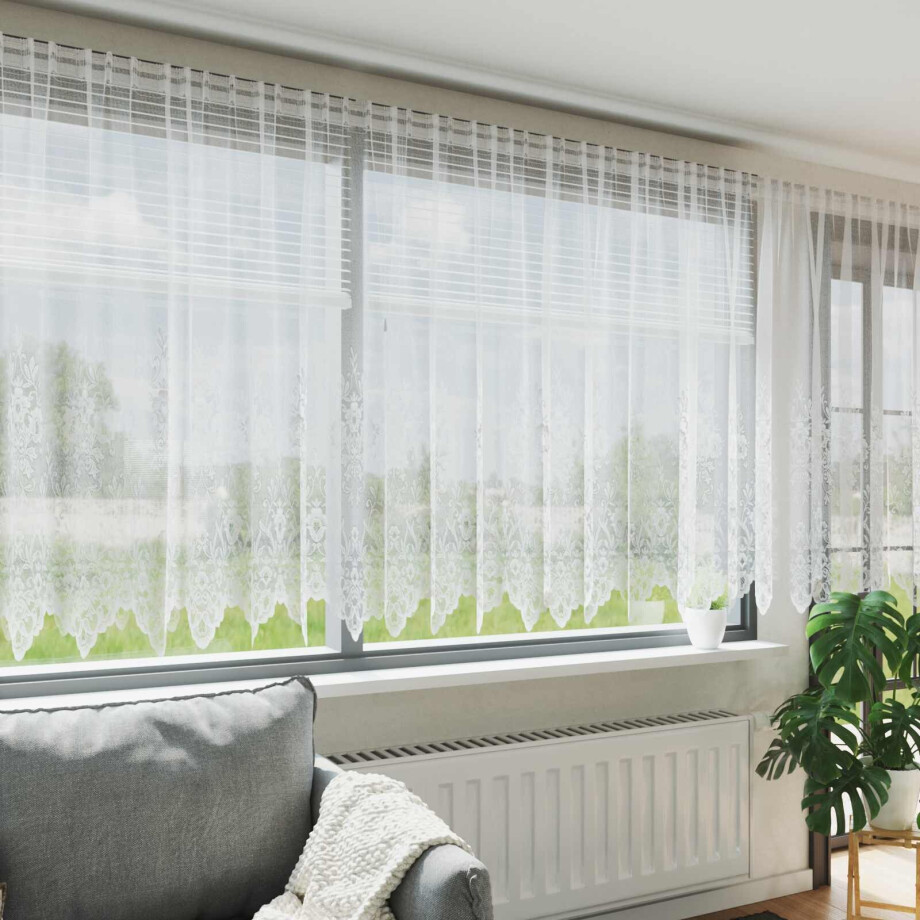vidaXL Kantgordijn met gordijnen Bloemen Wit 140 x 750 cm Polyester vidaXL Kantgordijn met gordijnen Bloemen Wit 140 x 750 cm Polyester afbeelding 1