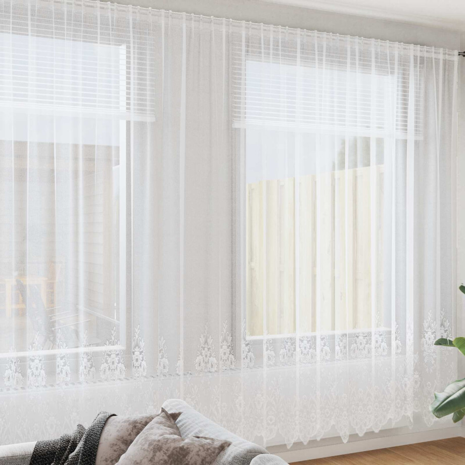 vidaXL Kantgordijn met gordijnen Bloemen Wit 260x750cm Polyester vidaXL Kantgordijn met gordijnen Bloemen Wit 260x750cm Polyester afbeelding 1