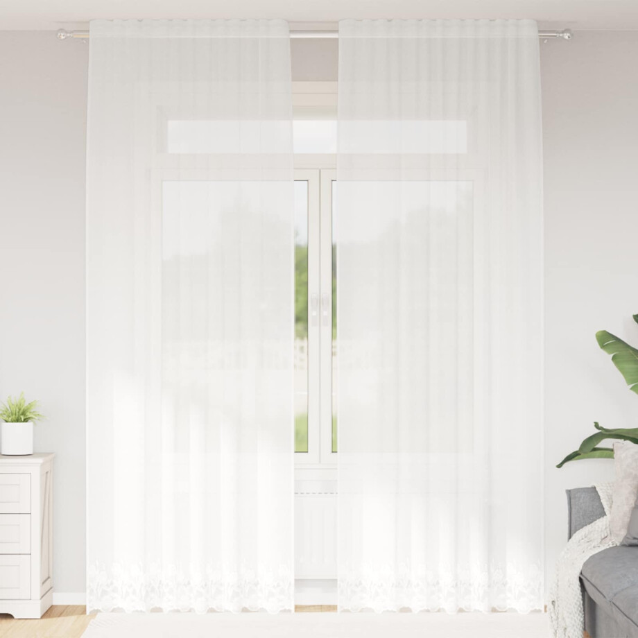 vidaXL Kantgordijn met gordijnen Bloemen Wit 280 x 150 cm Polyester afbeelding 1