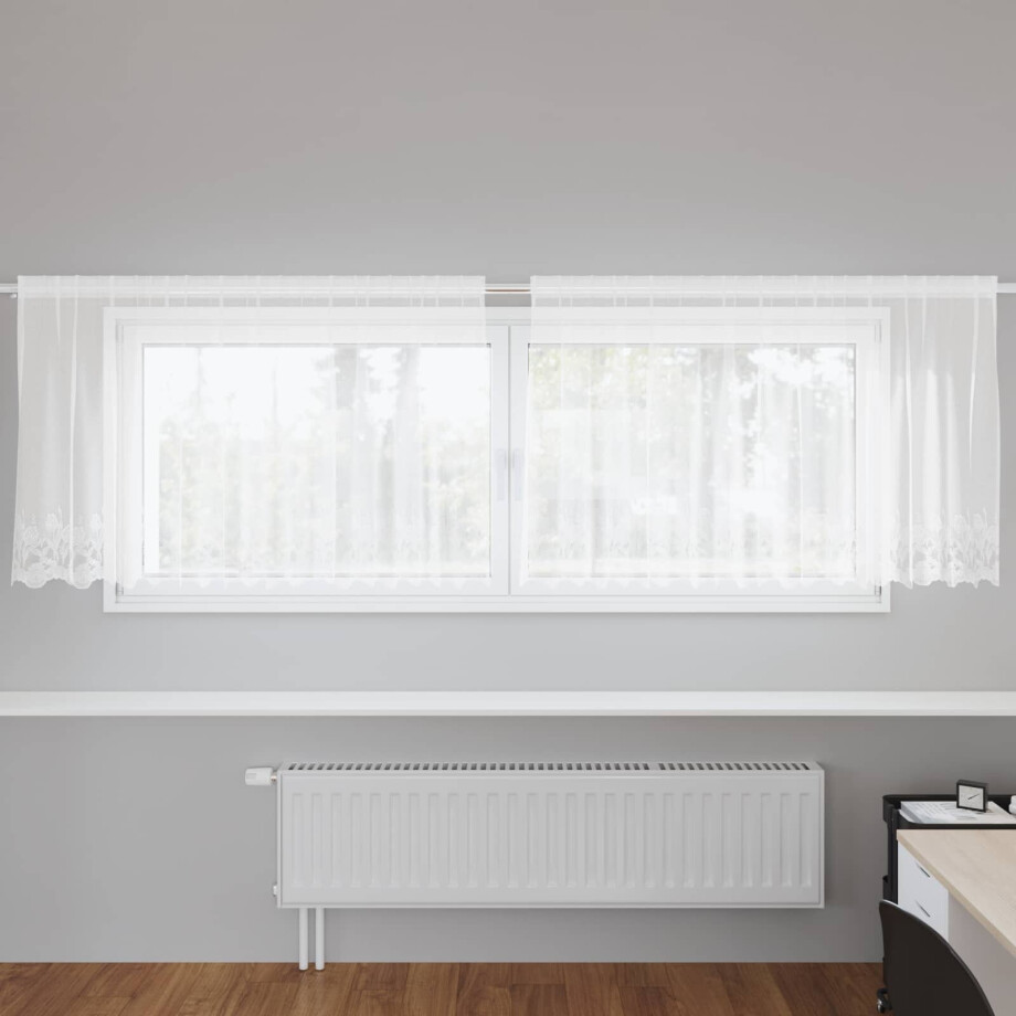 vidaXL Kantgordijn met gordijnen Bloemen Wit 100 x 300 cm Polyester vidaXL Kantgordijn met gordijnen Bloemen Wit 100 x 300 cm Polyester afbeelding 1