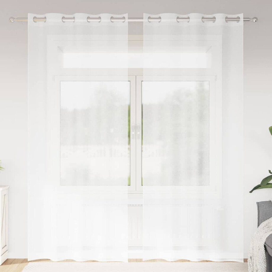 vidaXL Voile Gordijn met gordijnen 2 pcs Wit 225 x 140 cm Polyester afbeelding 1
