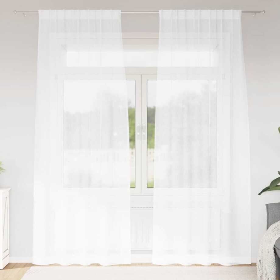 vidaXL Voile Gordijn met gordijnen 2 pcs Wit 260 x 140 cm Polyester afbeelding 1