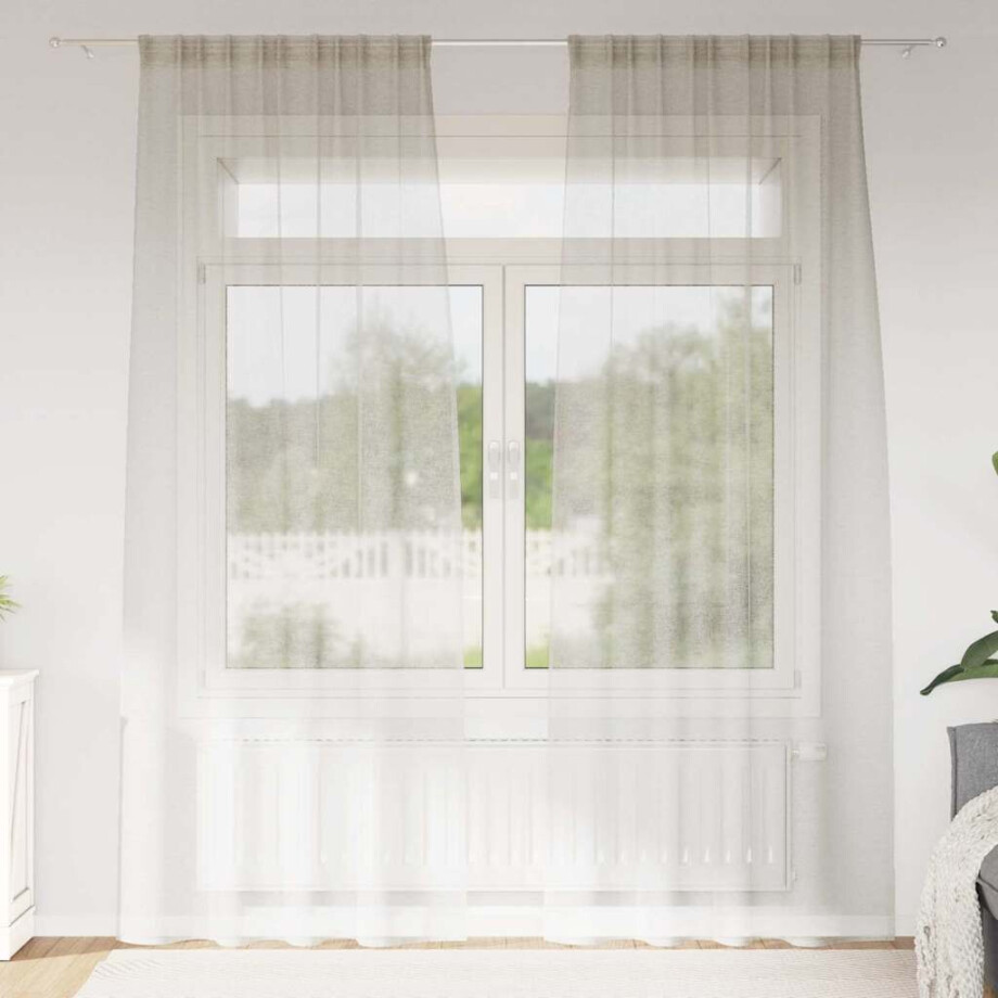 vidaXL Voile Gordijn met gordijnen 2 pcs Crème 225 x 140 cm Polyester afbeelding 1