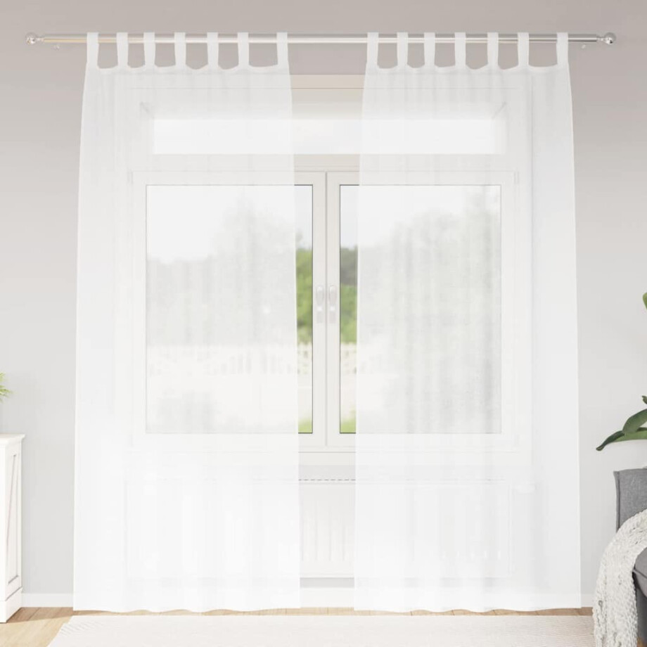 vidaXL Voile Gordijn met gordijnen 2 pcs Wit 260 x 140 cm Polyester afbeelding 1