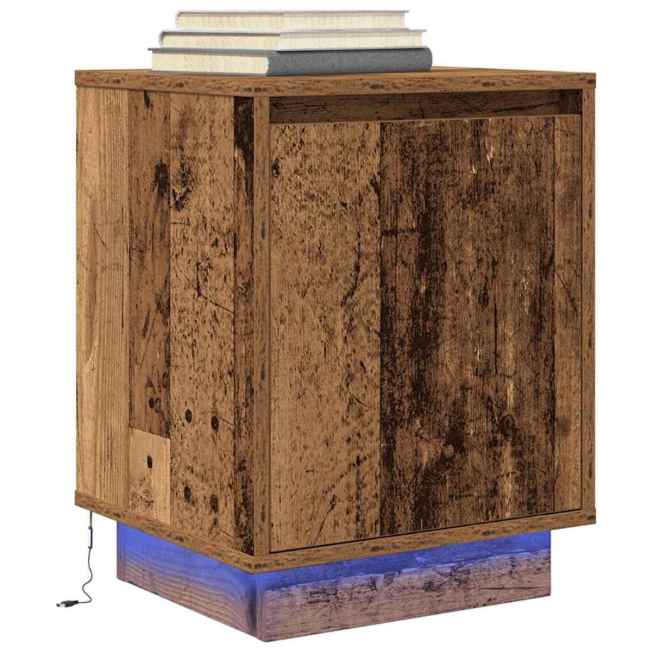 vidaXL Nachtkastje met LED-verlichting 38x34x50 cm oud hout afbeelding 1