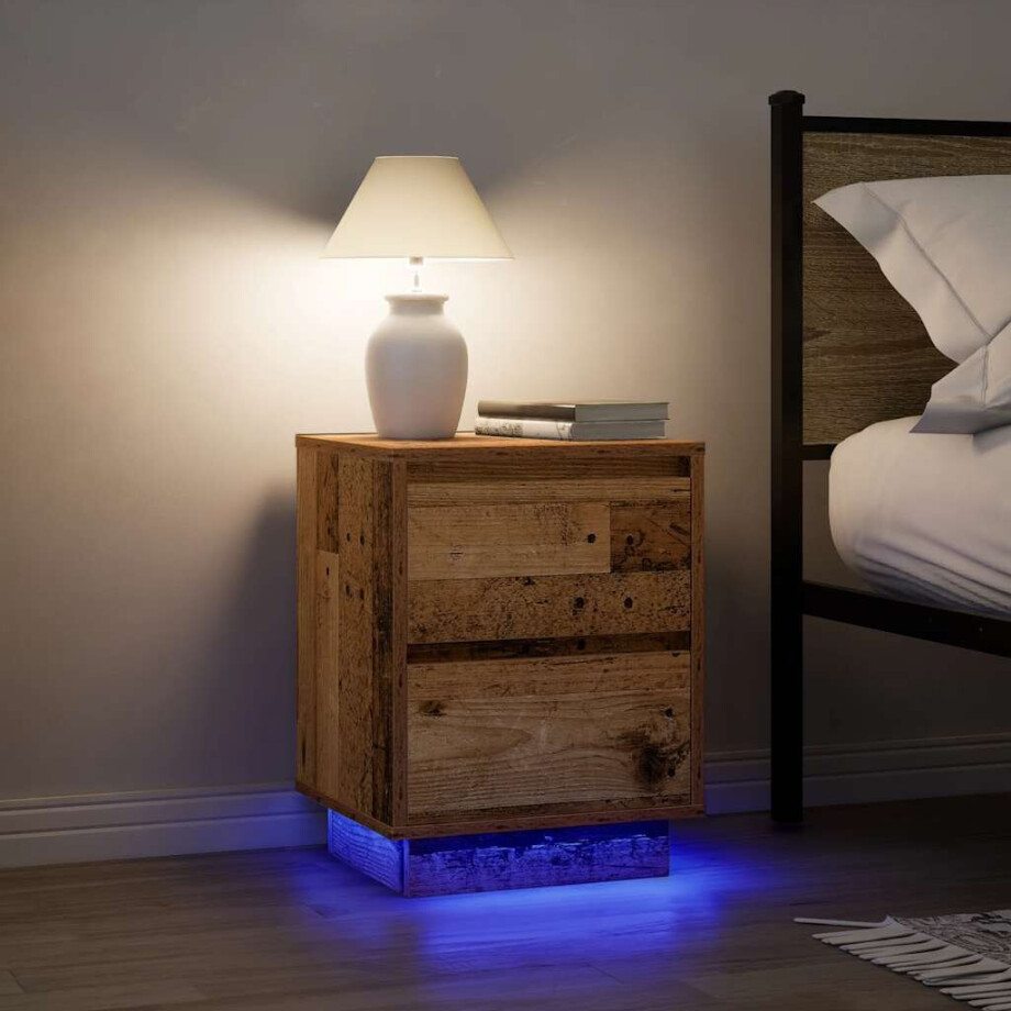 vidaXL Nachtkastjes met led-verlichting 2 st 38x34x50 cm oud hout afbeelding 1