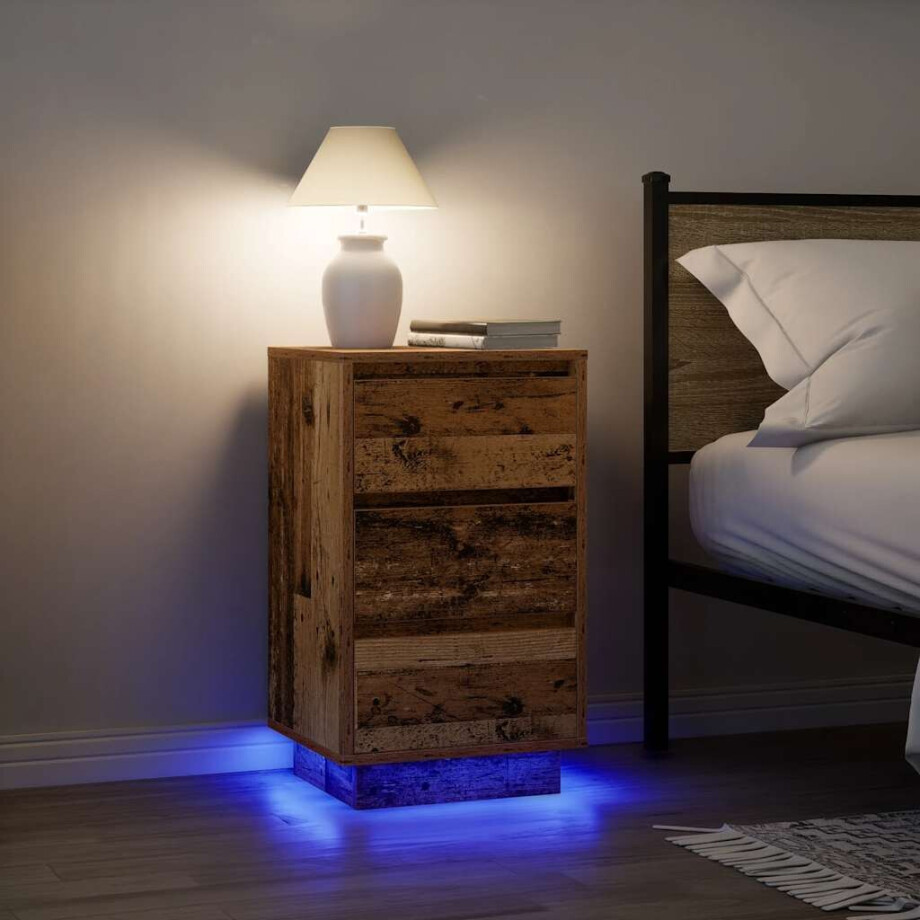 vidaXL Nachtkastje met LED-verlichting 38x34x65 cm oud hout afbeelding 1