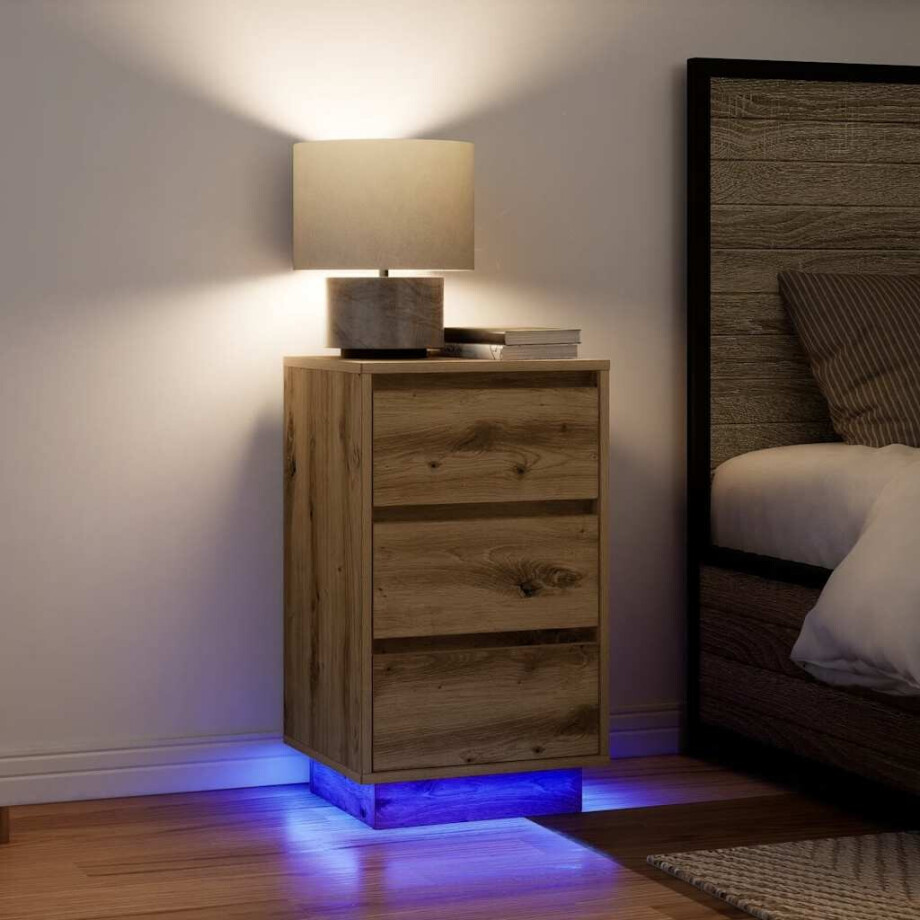 vidaXL Nachtkastje met LED-verlichting 38x34x65 cm artisanaal eiken afbeelding 1