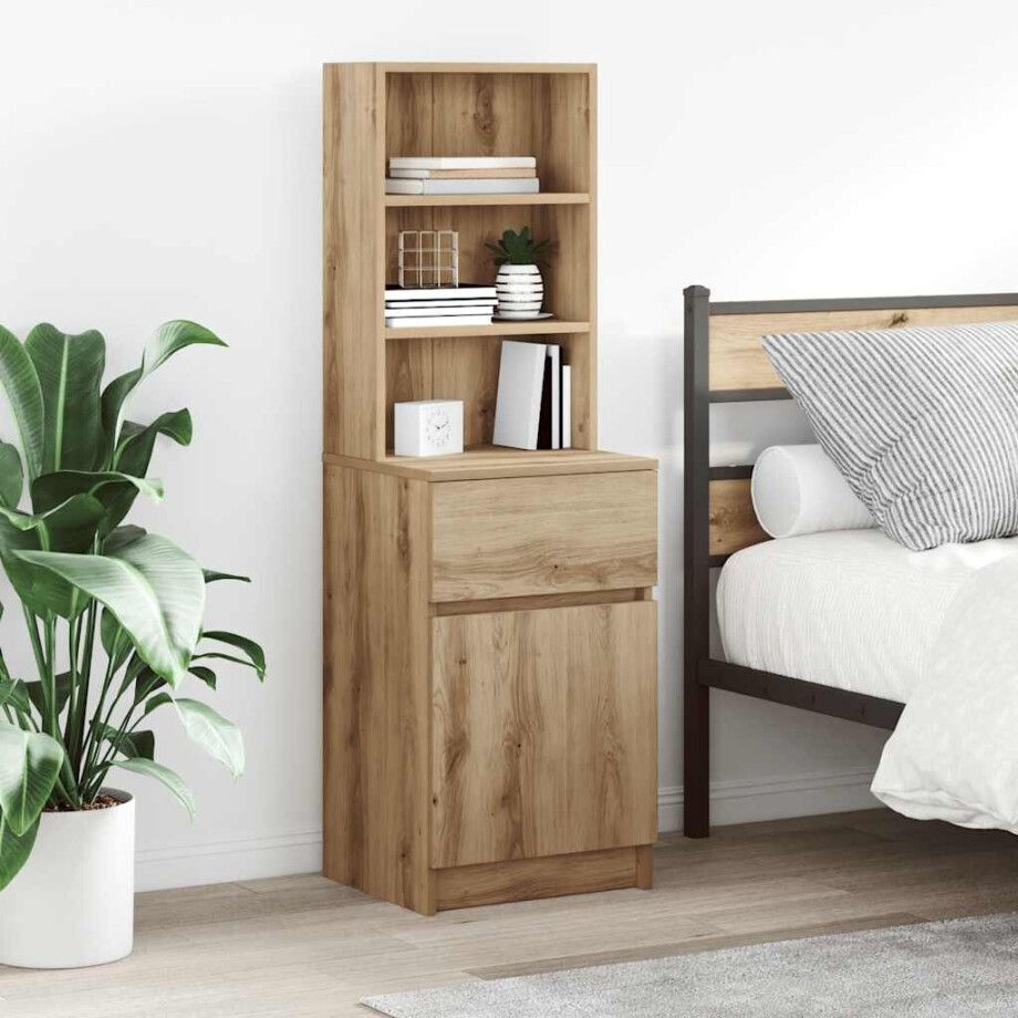 vidaXL Nachtkastje 39x35x125 cm bewerkt hout artisanaal eikenkleur vidaXL Nachtkastje 39x35x125 cm bewerkt hout artisanaal eikenkleur afbeelding 1