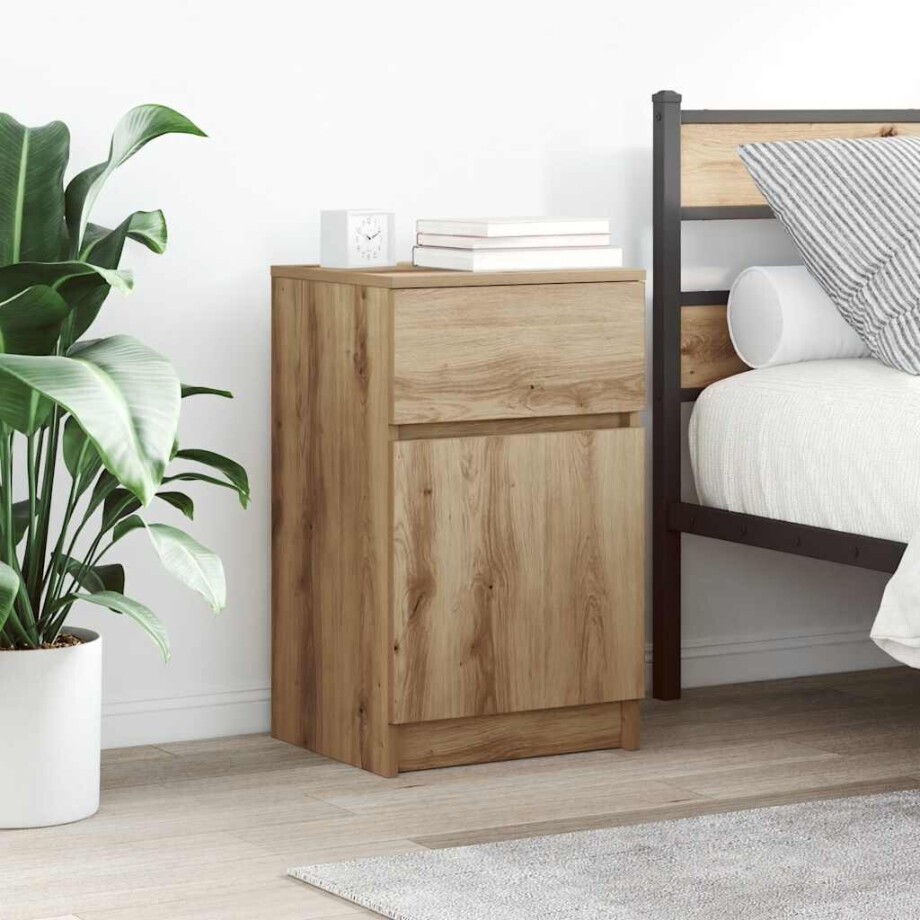 vidaXL Nachtkastje 39x35x65 cm bewerkt hout artisanaal eikenkleur afbeelding 1
