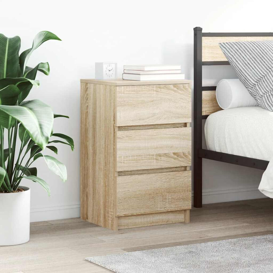vidaXL Nachtkastje met 3 lades 39x35x65 cm sonoma eikenkleurig afbeelding 1