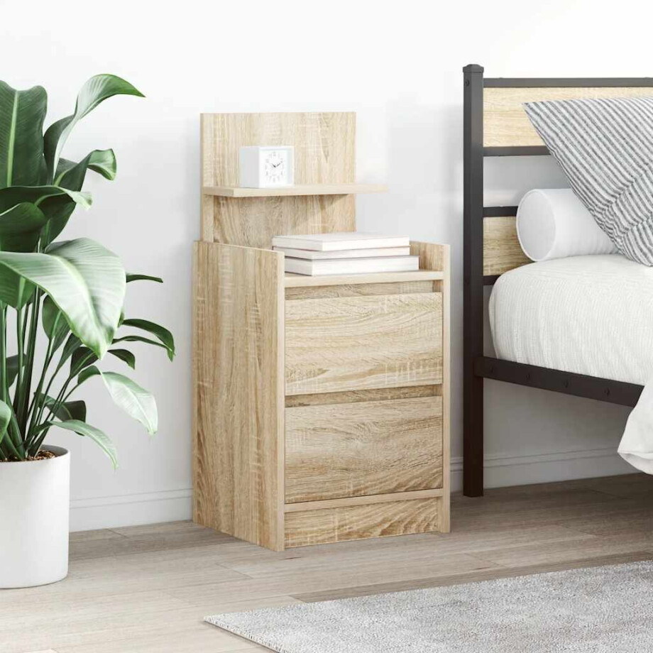 vidaXL Nachtkastjes met 2 lades 2 st 38x34x80 cm Sonoma eikenkleurig afbeelding 1