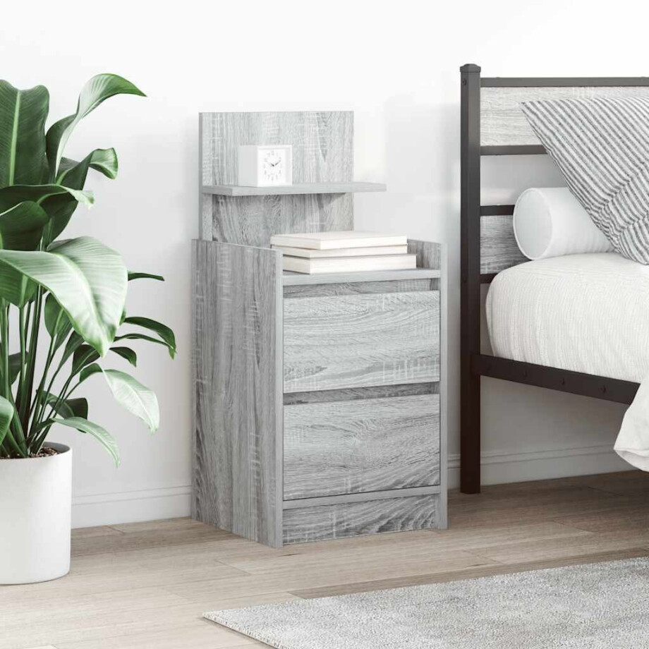 vidaXL Nachtkastje met 2 lades 38x34x80 cm grijs sonoma eikenkleurig afbeelding 1