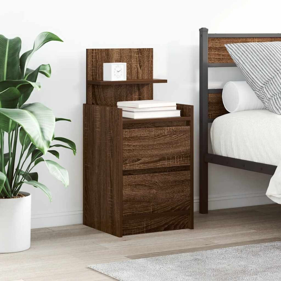 vidaXL Nachtkastje met 2 lades 38x34x80 cm bruin eikenkleur afbeelding 1