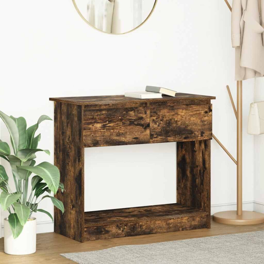 vidaXL Wandtafel met lades gerookt eikenkleurig 85,5x38,5x74,5 cm afbeelding 1