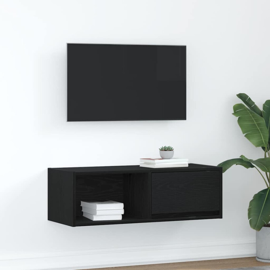 vidaXL TV-meubel 80x31x25,5 cm spaanplaat zwart eikenkleurig afbeelding 1