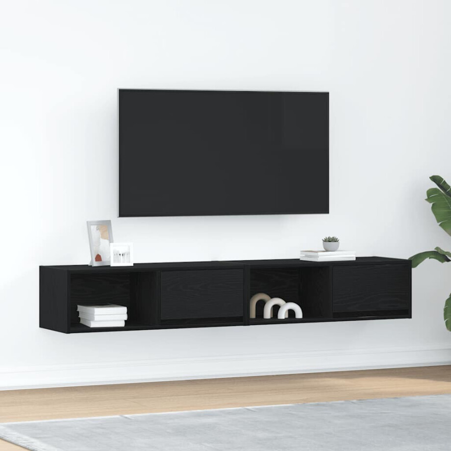 vidaXL Tv-kasten 2 st 80x31x25,5 cm spaanplaat zwart eikenkleurig vidaXL Tv-kasten 2 st 80x31x25,5 cm spaanplaat zwart eikenkleurig afbeelding 1