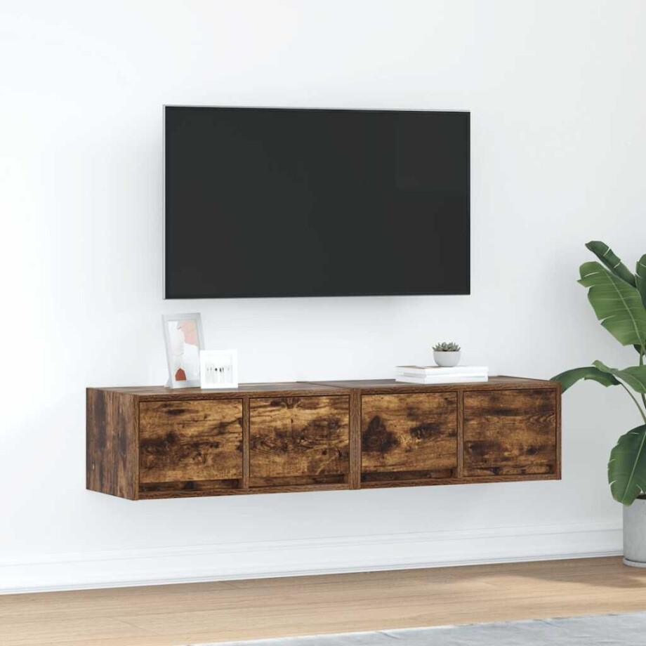 vidaXL Tv-meubelen 2 st 60x31x25,5 cm bewerkt hout gerookt eikenkleur vidaXL Tv-meubelen 2 st 60x31x25,5 cm bewerkt hout gerookt eikenkleur afbeelding 1