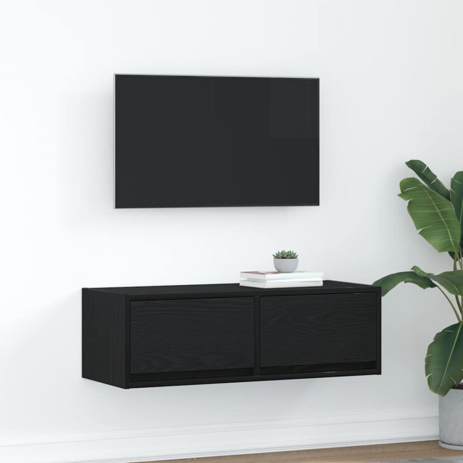 vidaXL TV-meubel 80x31x25,5 cm spaanplaat zwart eikenkleurig vidaXL TV-meubel 80x31x25,5 cm spaanplaat zwart eikenkleurig afbeelding 1