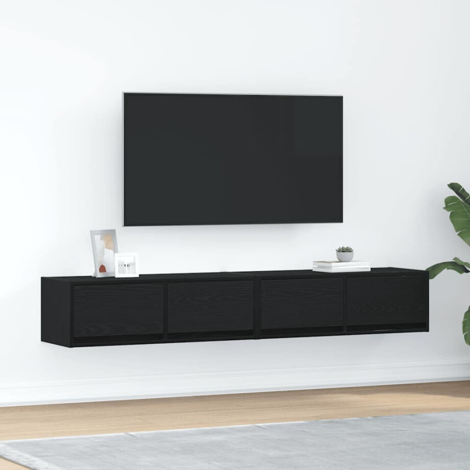 vidaXL Tv-kasten 2 st 80x31x25,5 cm spaanplaat zwart eikenkleurig afbeelding 1