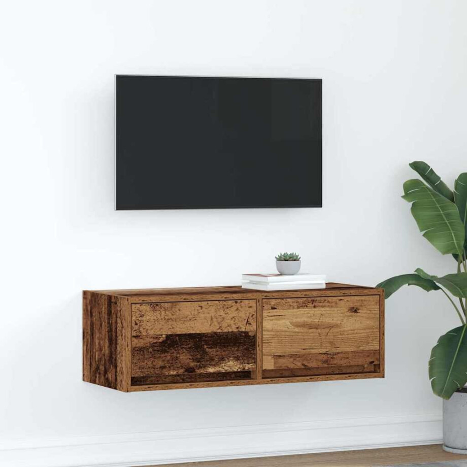 vidaXL TV-meubel 80x31x25,5 cm bewerkt hout oud houtkleurig afbeelding 1