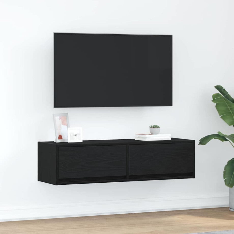 vidaXL TV-kast met lade Zwart eiken 100 x 31 x 25,5 cm Bewerkt hout afbeelding 1