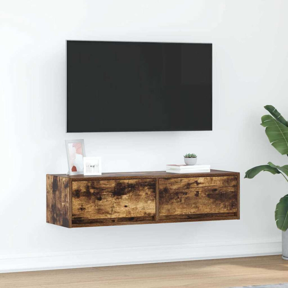 vidaXL TV-kast met lade Gerookt eiken 100 x 31 x 25,5 cm Bewerkt hout afbeelding 1