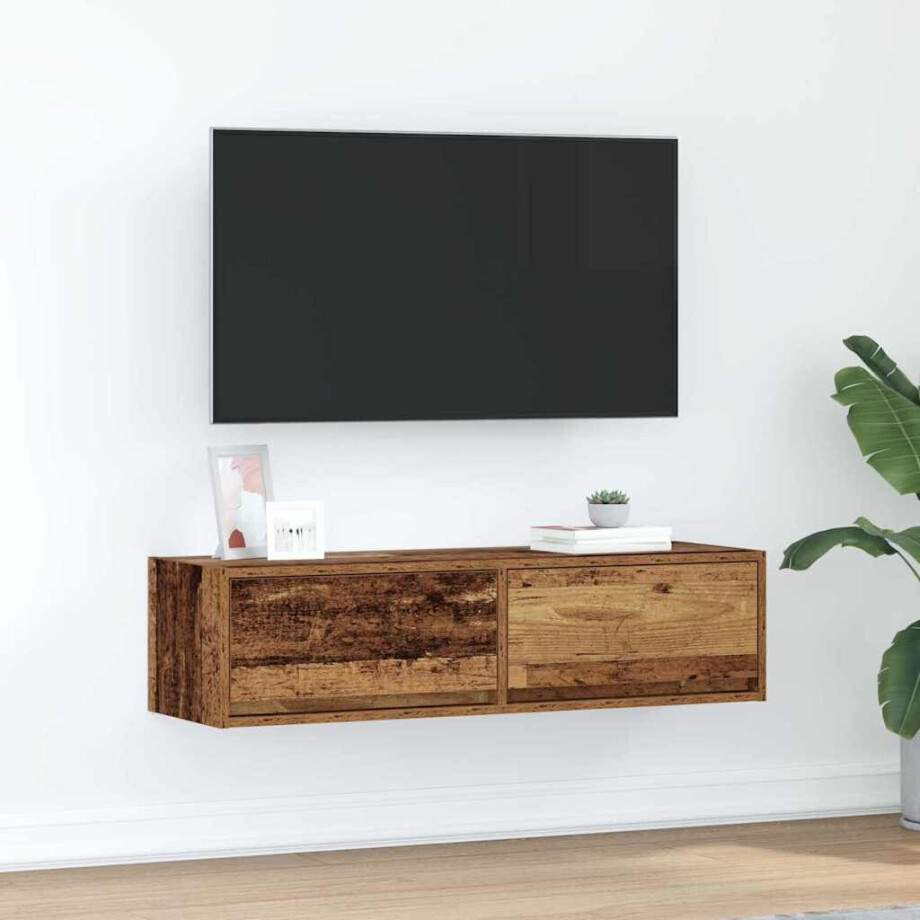 vidaXL TV-kast met lade Oud hout 100 x 31 x 25,5 cm Bewerkt hout afbeelding 1