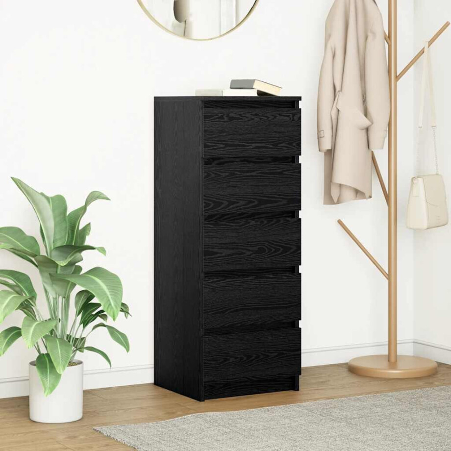 vidaXL Dressoir met lades 37,5x35x99 cm spaanplaat zwart eikenkleurig afbeelding 1