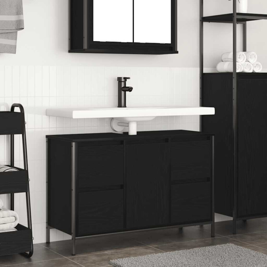 vidaXL Wastafelkast met lades 90x34,5x60 cm zwart eikenkleurig vidaXL Wastafelkast met lades 90x34,5x60 cm zwart eikenkleurig afbeelding 1