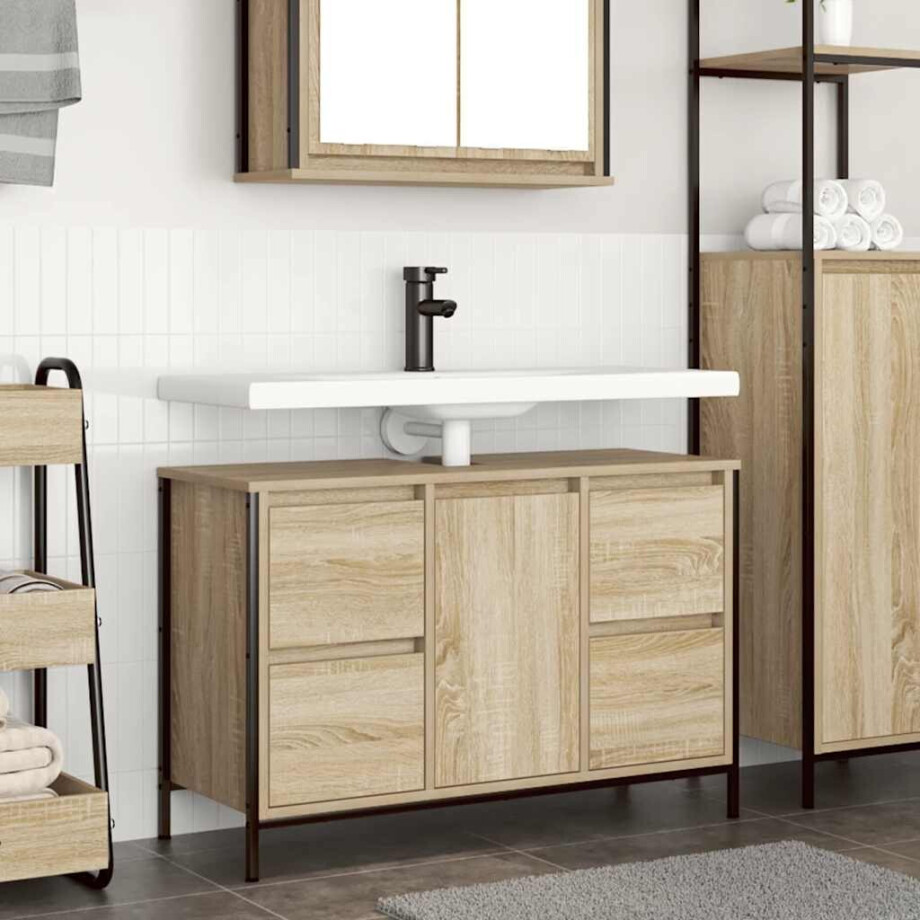 vidaXL Wastafelkast met lades 90x34,5x60 cm sonoma eikenkleurig vidaXL Wastafelkast met lades 90x34,5x60 cm sonoma eikenkleurig afbeelding 1