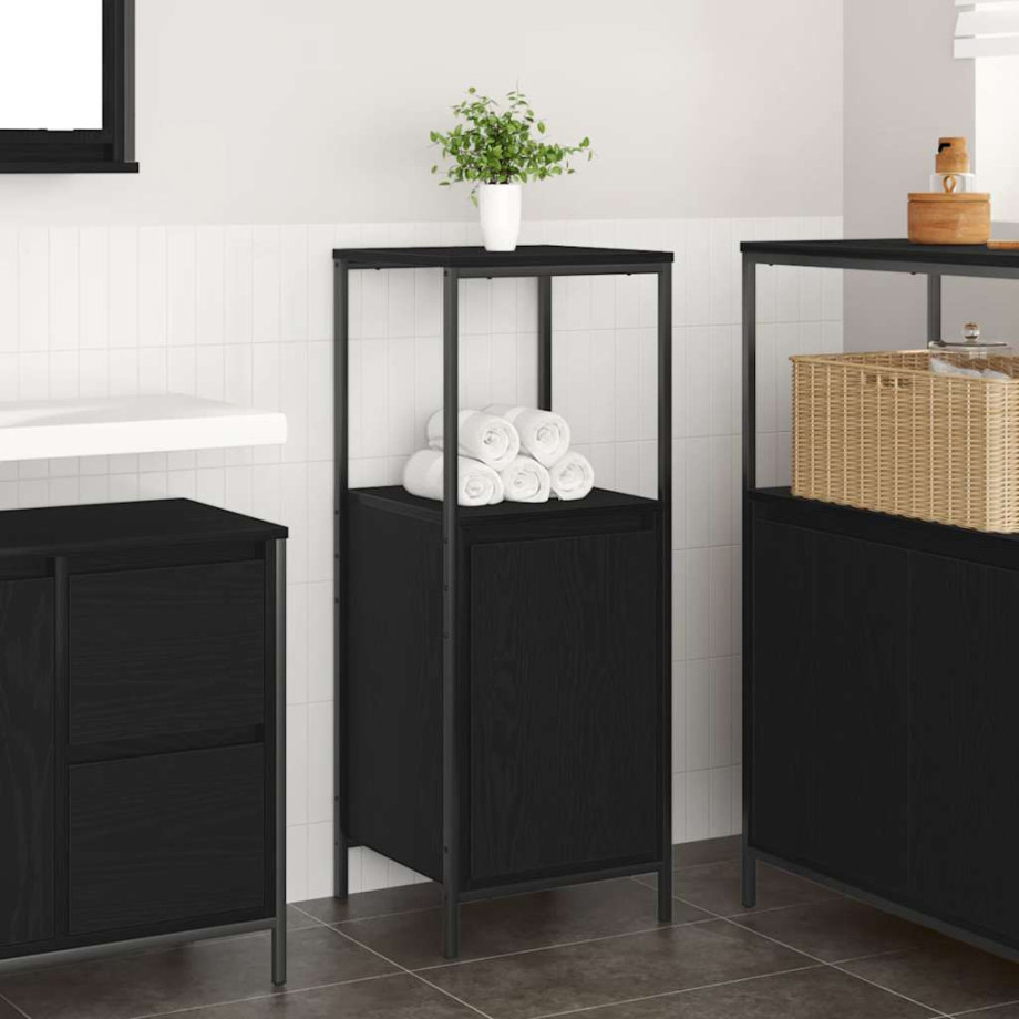 vidaXL Badkamermeubel met planken 36x35x95 cm zwart eikenkleurig afbeelding 1