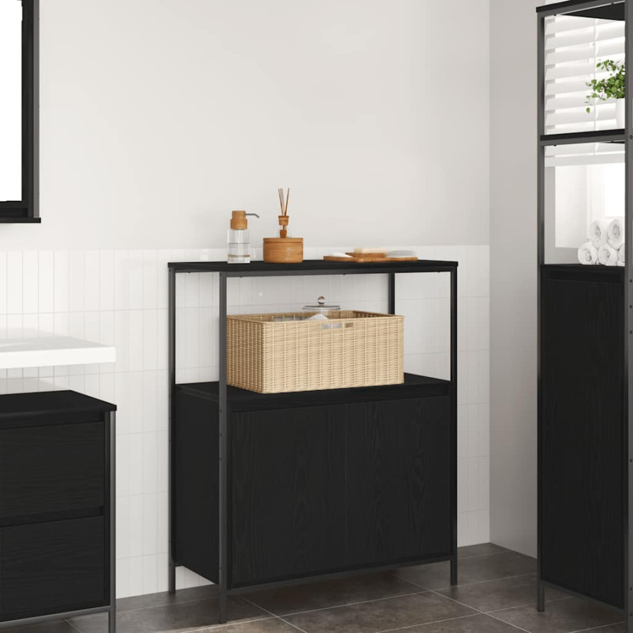 vidaXL Badkamermeubel met planken 76,5x35x95 cm zwart eikenkleurig vidaXL Badkamermeubel met planken 76,5x35x95 cm zwart eikenkleurig afbeelding 1