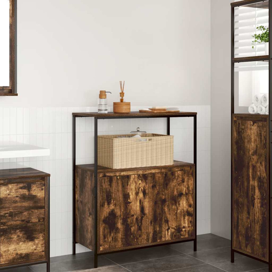 vidaXL Badkamermeubel met planken gerookt eiken 76,5x35x95 cm vidaXL Badkamermeubel met planken gerookt eiken 76,5x35x95 cm afbeelding 1