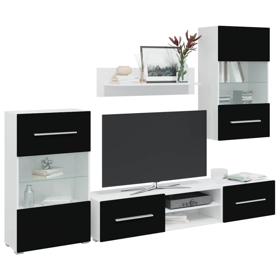 vidaXL 5-delige Tv-meubels met LED-verlichting bewerkt hout matzwart afbeelding 1