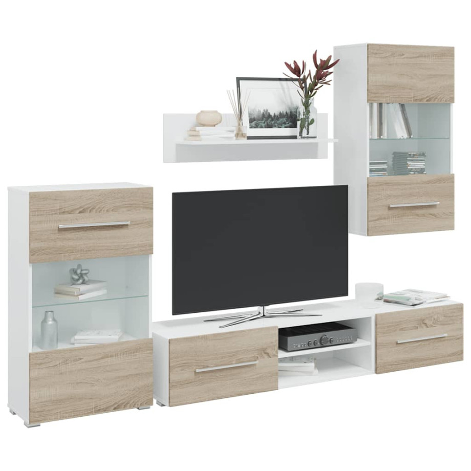 vidaXL 5-delige Tv-meubels met LED bewerkt hout sonoma eiken vidaXL 5-delige Tv-meubels met LED bewerkt hout sonoma eiken afbeelding 1