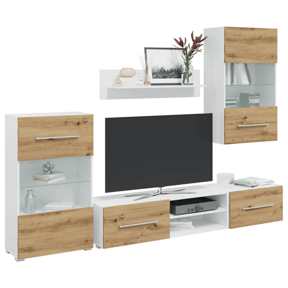 vidaXL 5-delige Tv-meubels met LED bewerkt hout artisanaal eikenkleur afbeelding 1