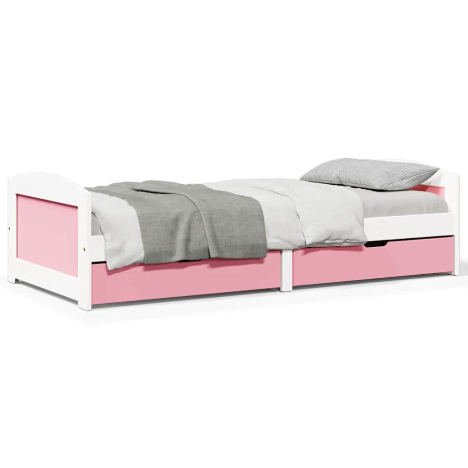 vidaXL Slaapbank met 2 lades zonder matras IRUN 90x200 cm wit en roze afbeelding 1