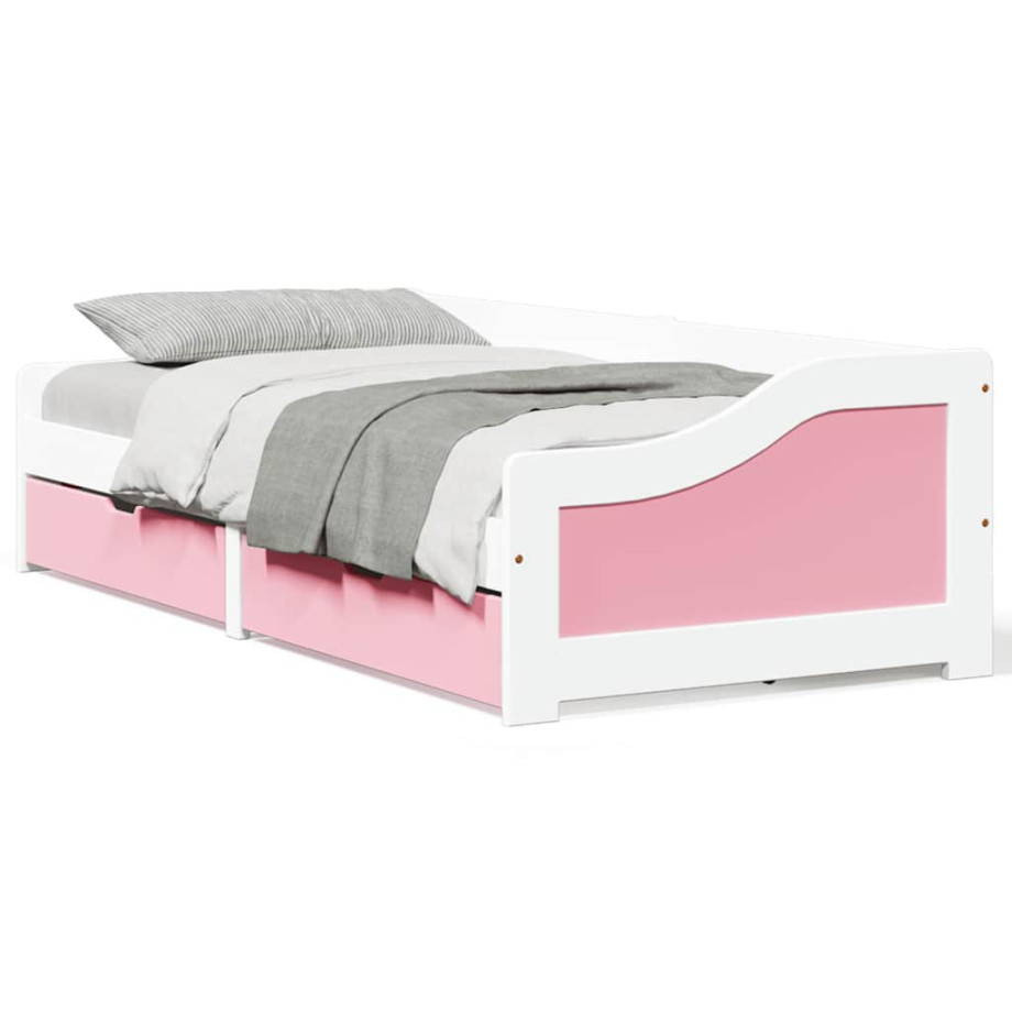 vidaXL Slaapbank met 2 lades zonder matras IRUN 90x200 cm wit en roze afbeelding 1