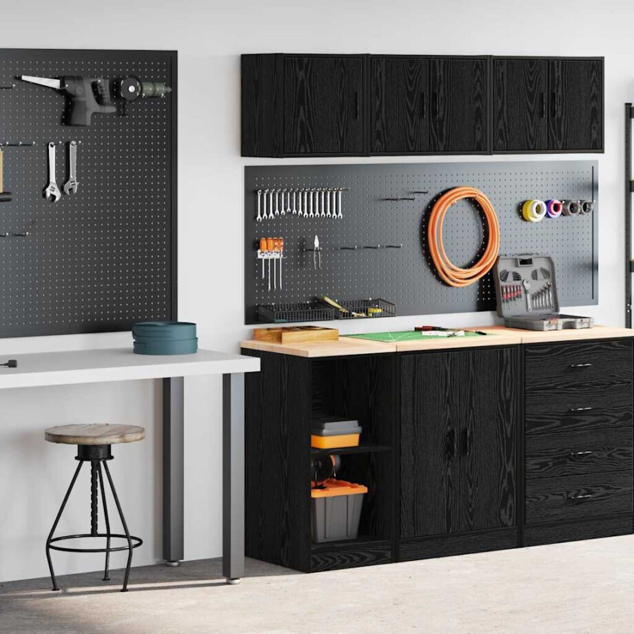 vidaXL Garagekasten 2 st spaanplaat zwart afbeelding 1