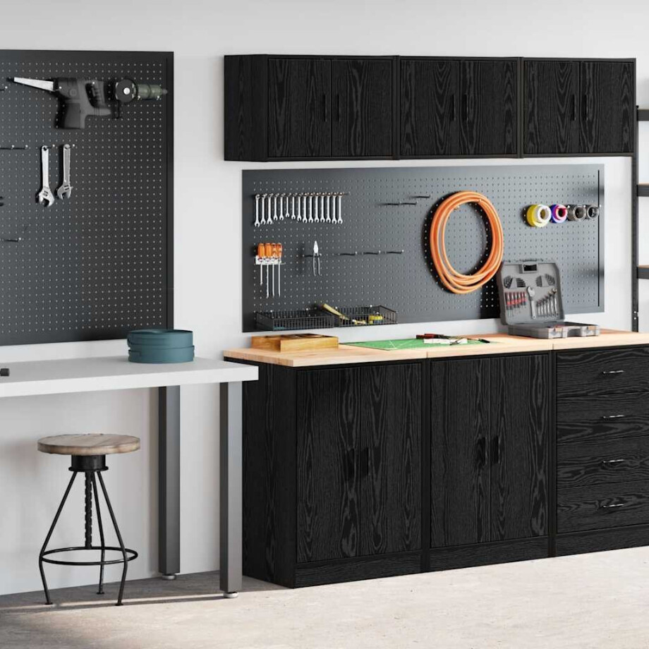 vidaXL Garagekasten 2 st spaanplaat zwart afbeelding 1